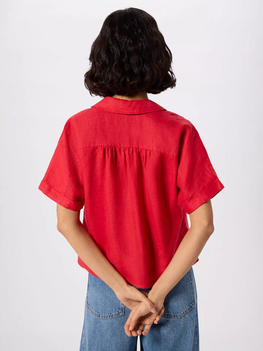 Whistles Gathered Pure Linen Short Sleeve Shirt