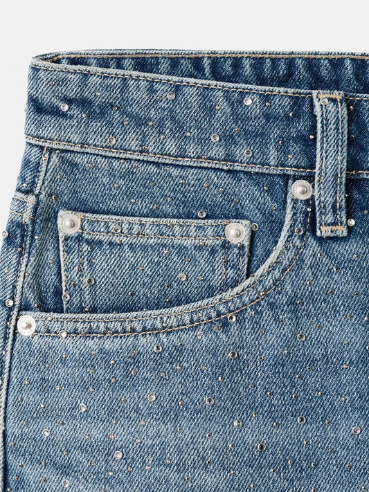 Mango Rhinestone Embellished Denim Mini Skirt
