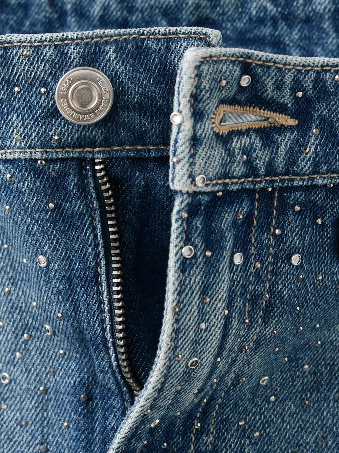 Mango Rhinestone Embellished Denim Mini Skirt
