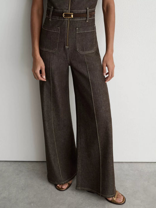 Reiss Danie Short Sleeve Denim Jumpsuit