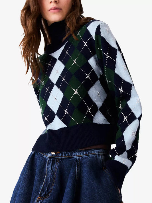 MAJE Argyle Wool Sweater