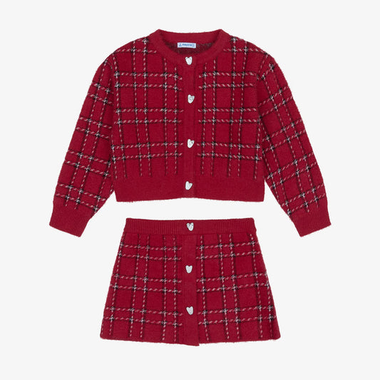 Mayoral Girls Red Fluffy Knit Skirt Set