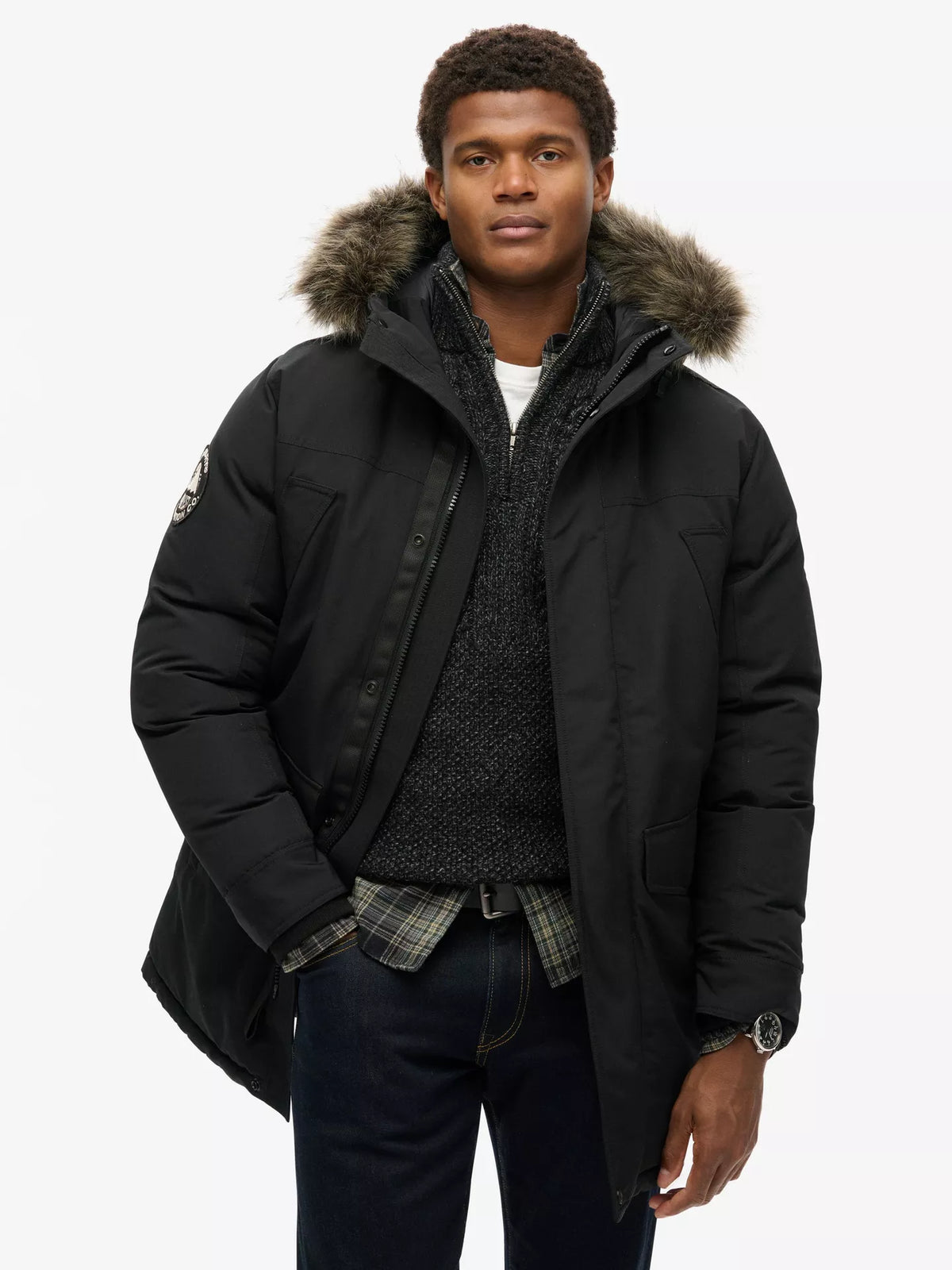 Superdry Everest Faux Fur Parka Jacket (Jet Black)