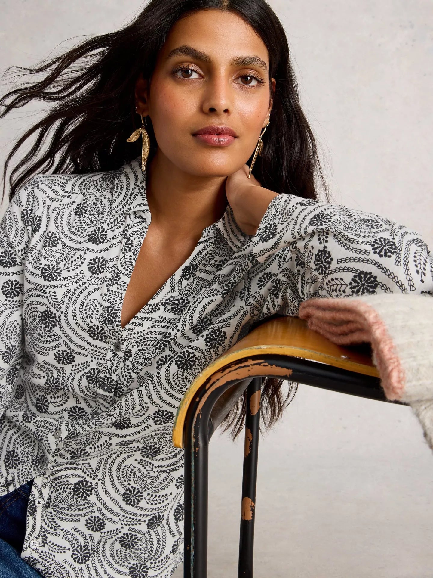 White Stuff Annie Printed Cotton Shirt