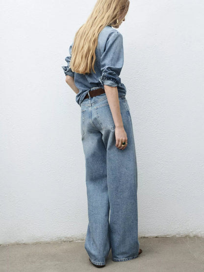 Mango Lana Tie Neck Denim Shirt