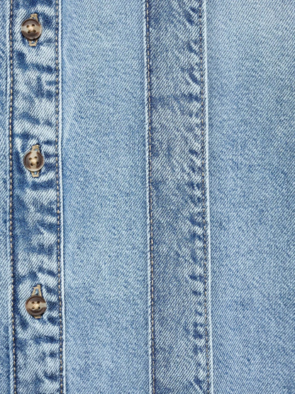 Mango Lana Tie Neck Denim Shirt