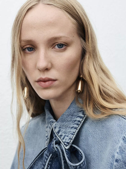 Mango Lana Tie Neck Denim Shirt