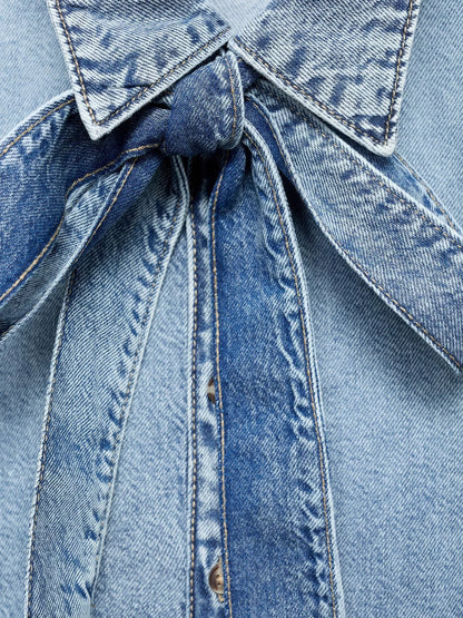 Mango Lana Tie Neck Denim Shirt