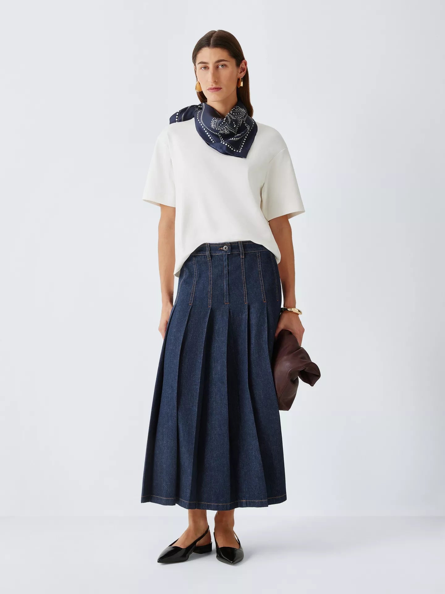 Weekend MaxMara Ovale Pleated Denim Skirt
