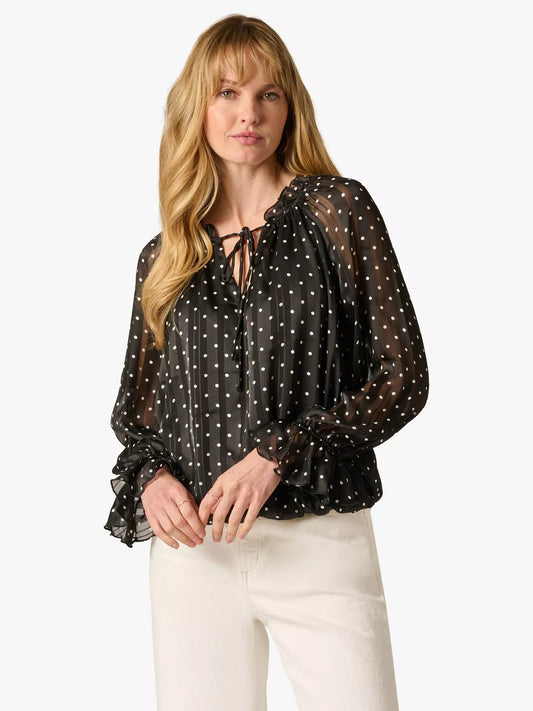 Adrianna Papell Polka Dot Ruffle Tie Blouse