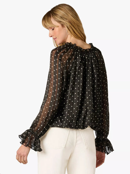 Adrianna Papell Polka Dot Ruffle Tie Blouse