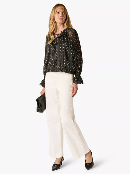 Adrianna Papell Polka Dot Ruffle Tie Blouse