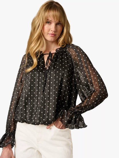Adrianna Papell Polka Dot Ruffle Tie Blouse