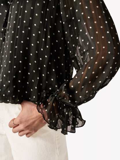 Adrianna Papell Polka Dot Ruffle Tie Blouse