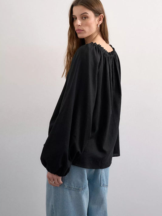 Topshop Tie Neck Linen Rich Top