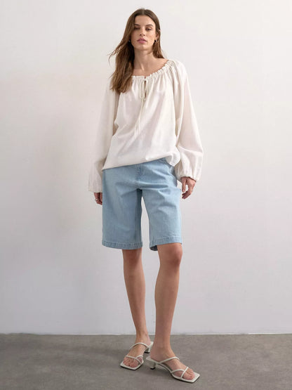 Topshop Tie Neck Linen Rich Top