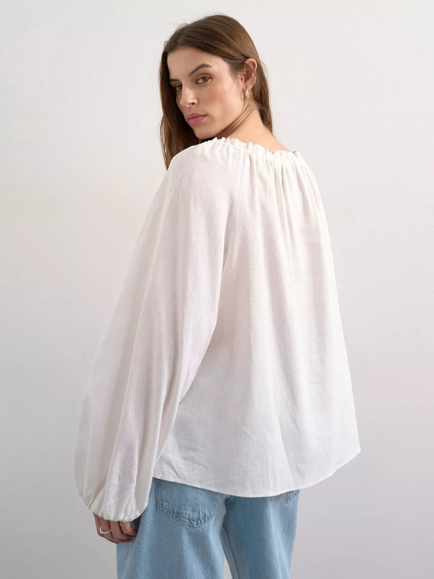 Topshop Tie Neck Linen Rich Top