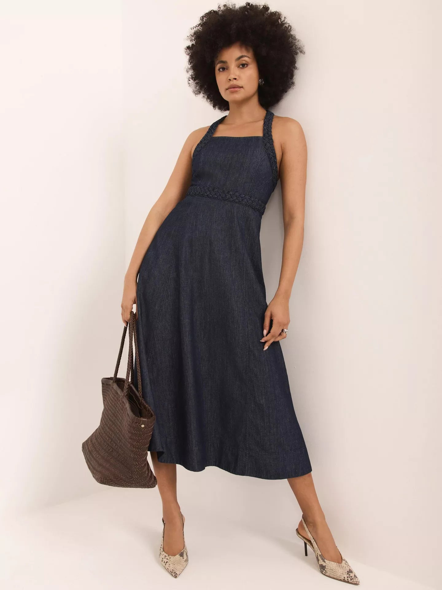 Mint Velvet Denim Halterneck Midi Dress