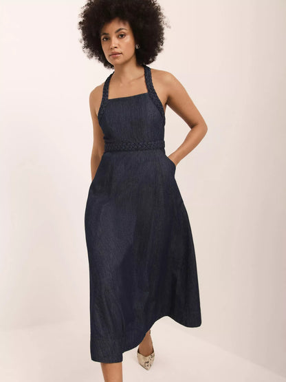 Mint Velvet Denim Halterneck Midi Dress
