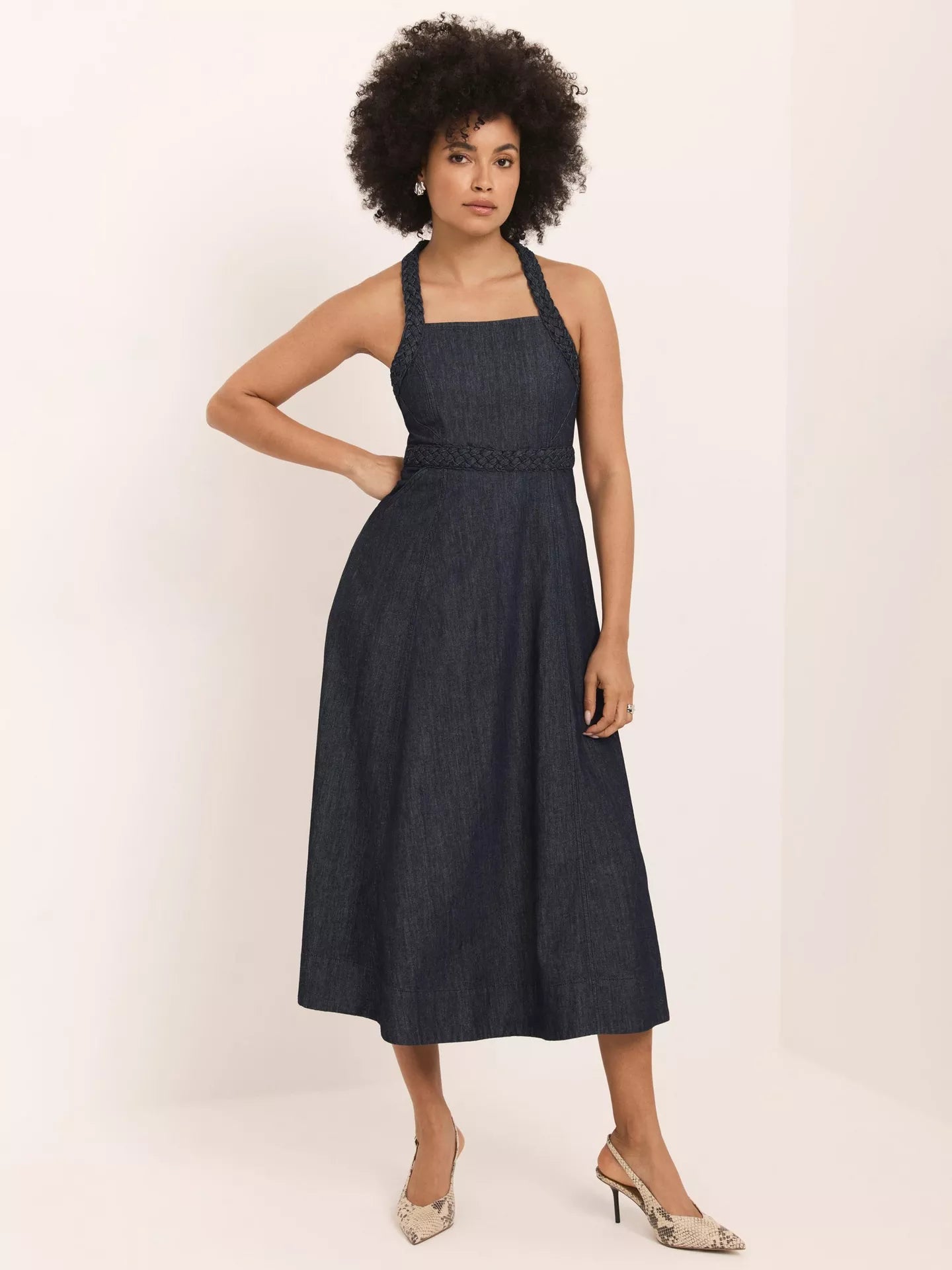 Mint Velvet Denim Halterneck Midi Dress