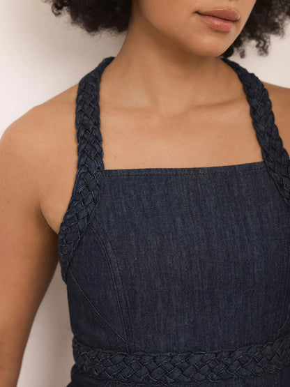 Mint Velvet Denim Halterneck Midi Dress