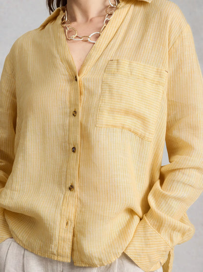 White Stuff Sadie Linen Shirt, Yellow/Multi