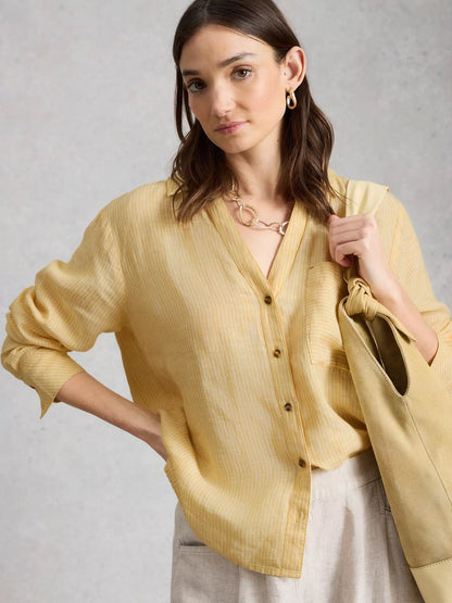 White Stuff Sadie Linen Shirt, Yellow/Multi