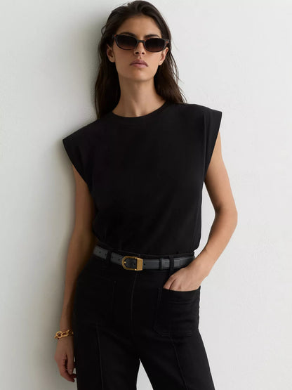 Reiss Millie Cap Sleeve T-Shirt Black