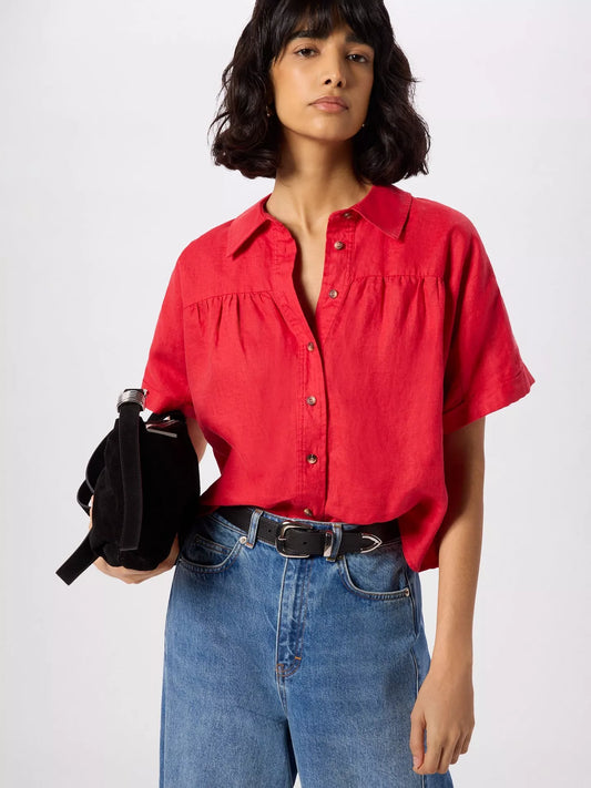 Whistles Gathered Pure Linen Short Sleeve Shirt