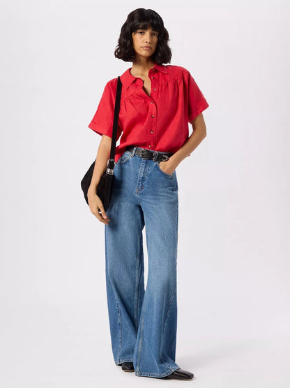 Whistles Gathered Pure Linen Short Sleeve Shirt
