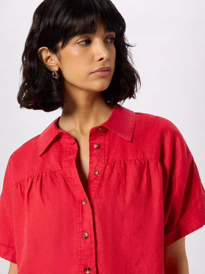Whistles Gathered Pure Linen Short Sleeve Shirt