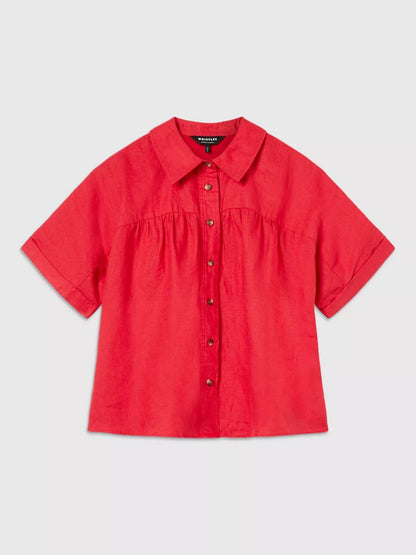 Whistles Gathered Pure Linen Short Sleeve Shirt