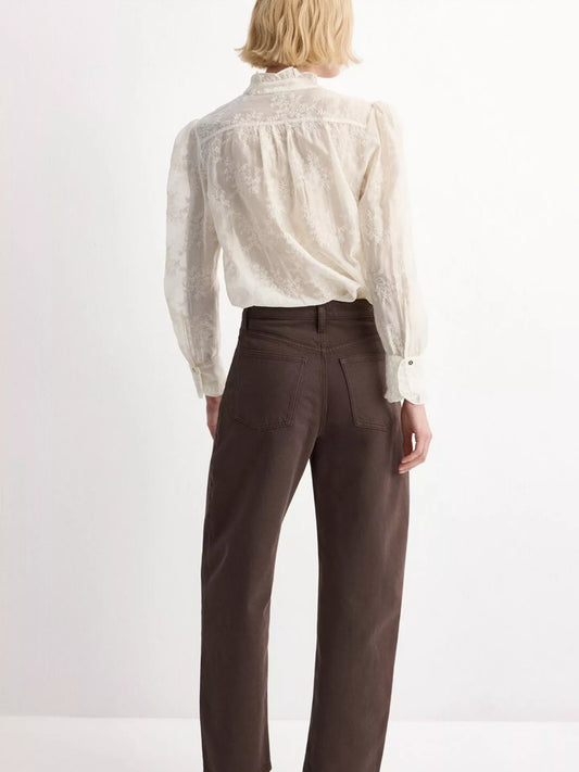 Mango Embroidered Mandarin Collar Blouse