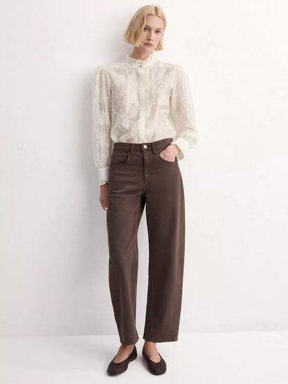 Mango Embroidered Mandarin Collar Blouse