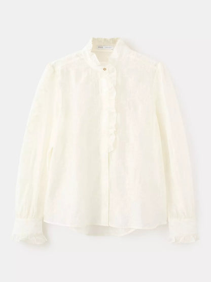 Mango Embroidered Mandarin Collar Blouse