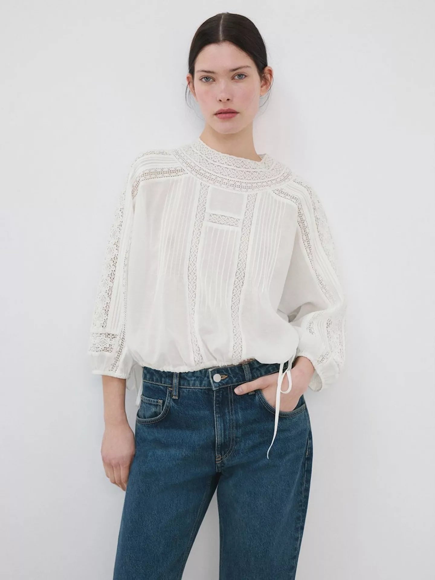 Mango High Neck Pintuck Blouse