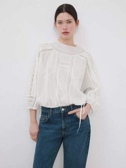 Mango High Neck Pintuck Blouse