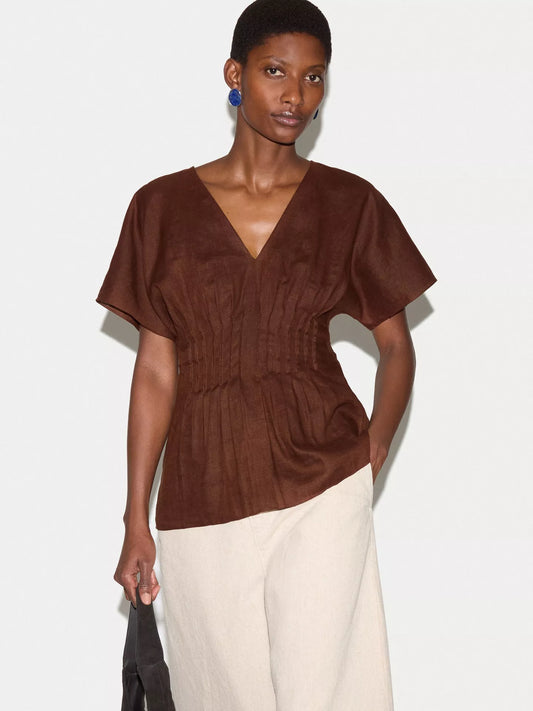Jigsaw Pintuck Waist Pure Linen Top
