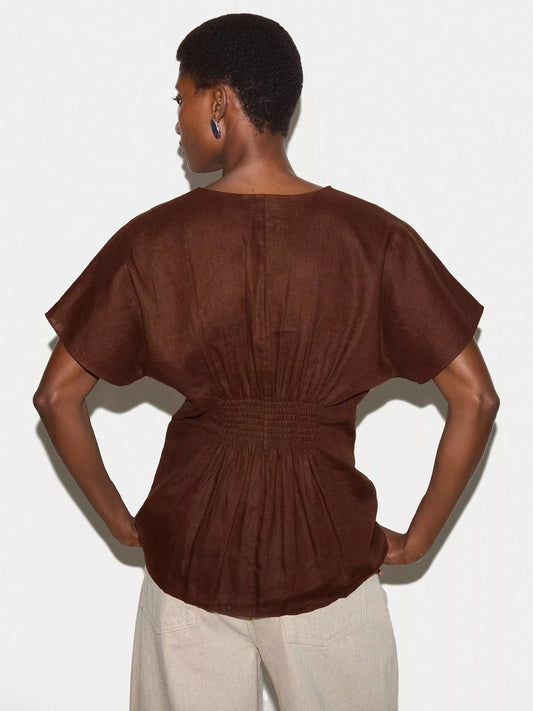 Jigsaw Pintuck Waist Pure Linen Top