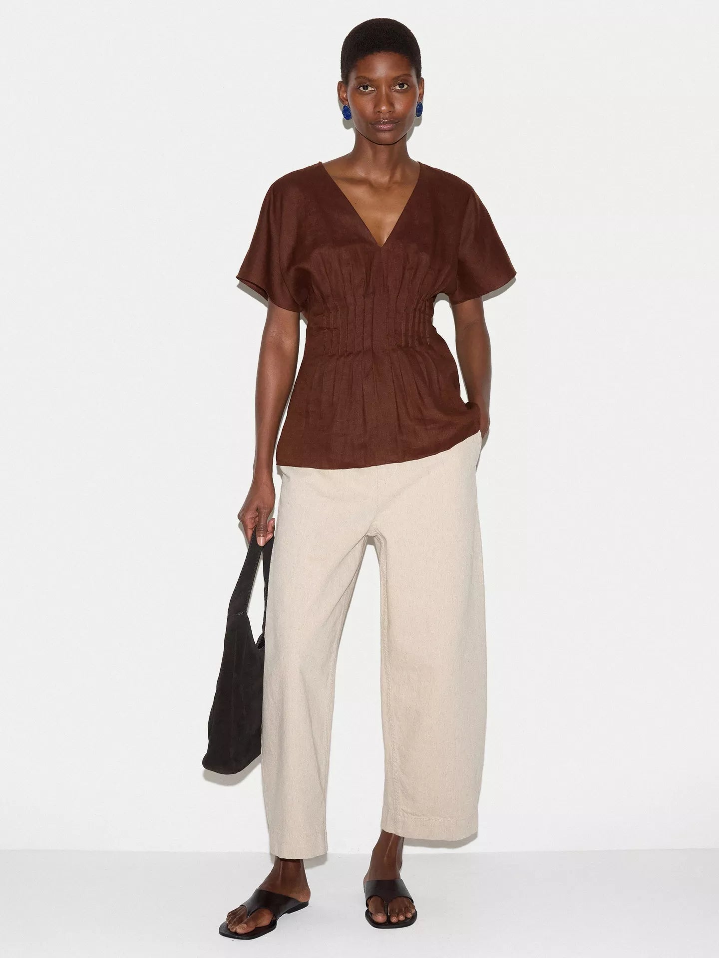 Jigsaw Pintuck Waist Pure Linen Top