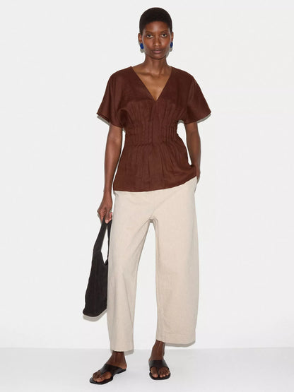 Jigsaw Pintuck Waist Pure Linen Top