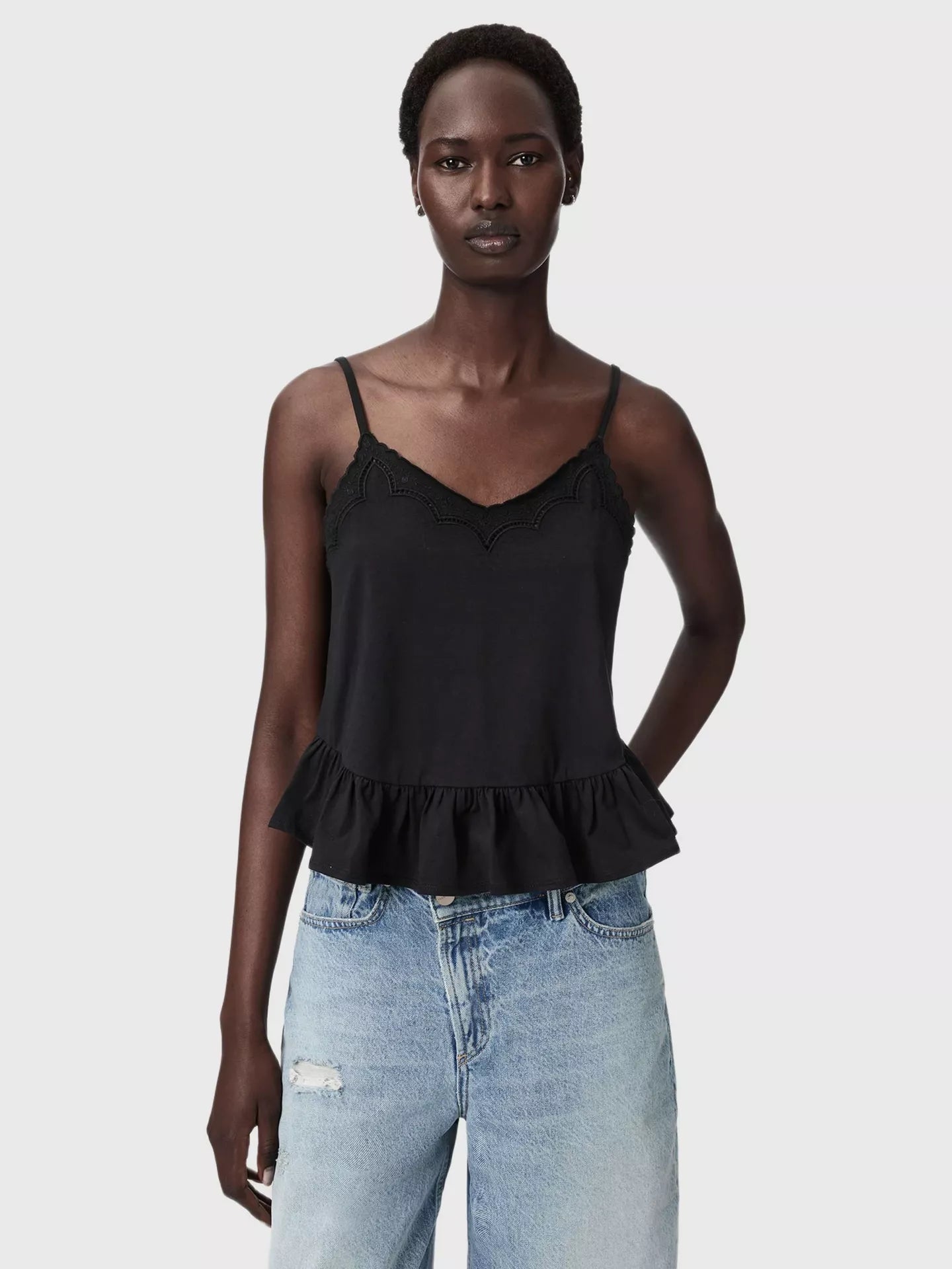 AllSaints Georgia Broderie Anglaise Cropped Cami Top Black