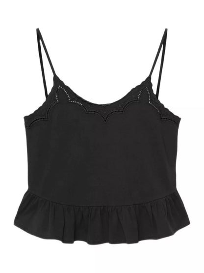 AllSaints Georgia Broderie Anglaise Cropped Cami Top Black