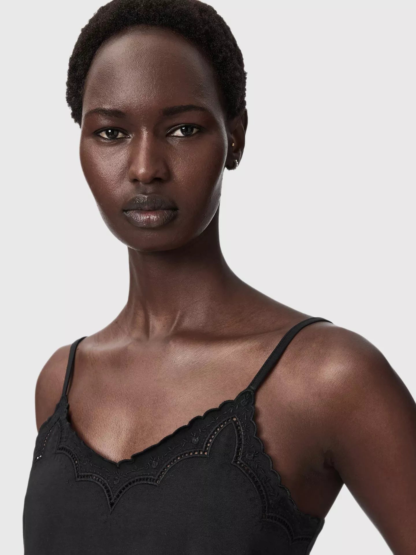 AllSaints Georgia Broderie Anglaise Cropped Cami Top Black