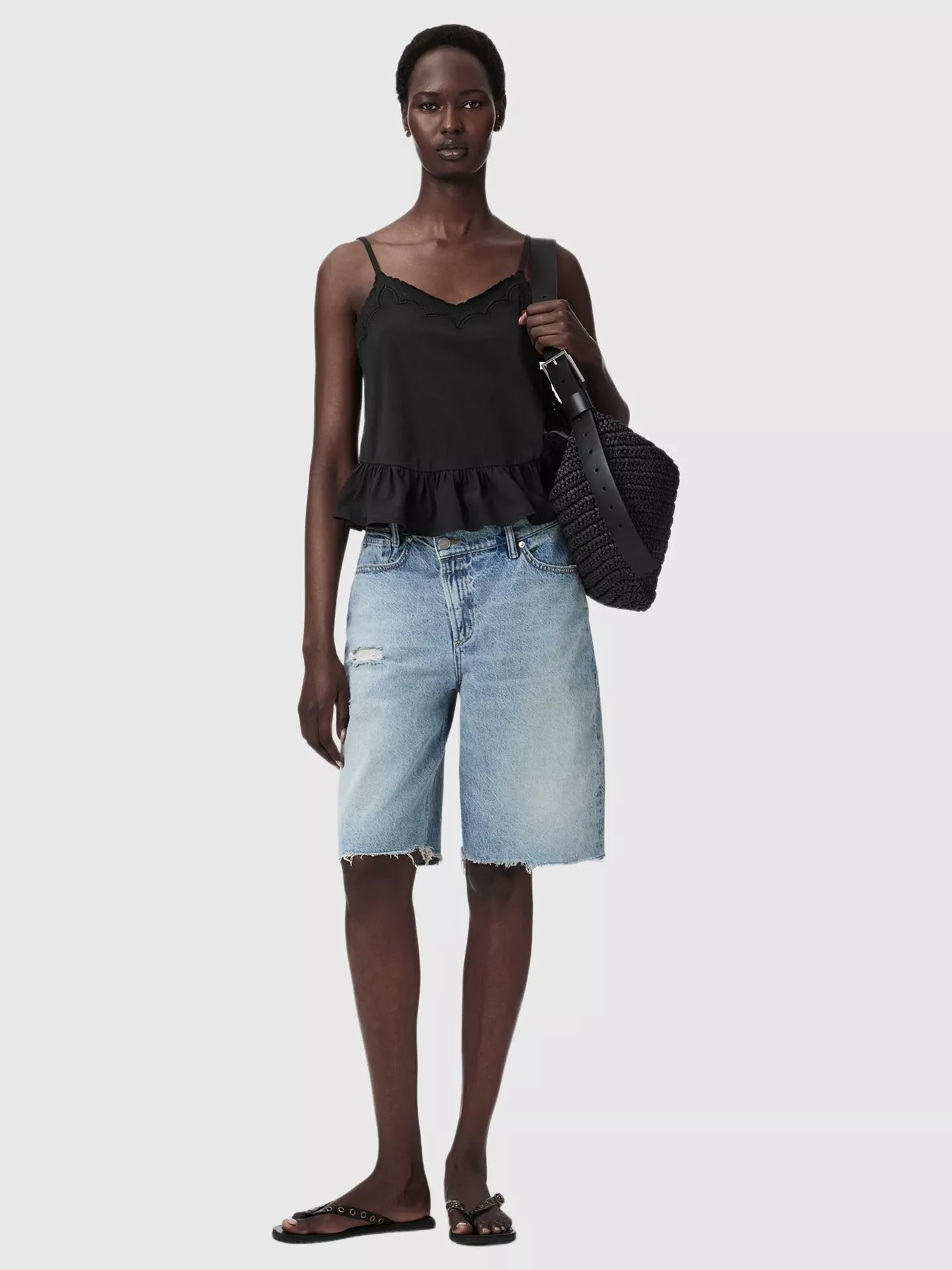 AllSaints Georgia Broderie Anglaise Cropped Cami Top Black
