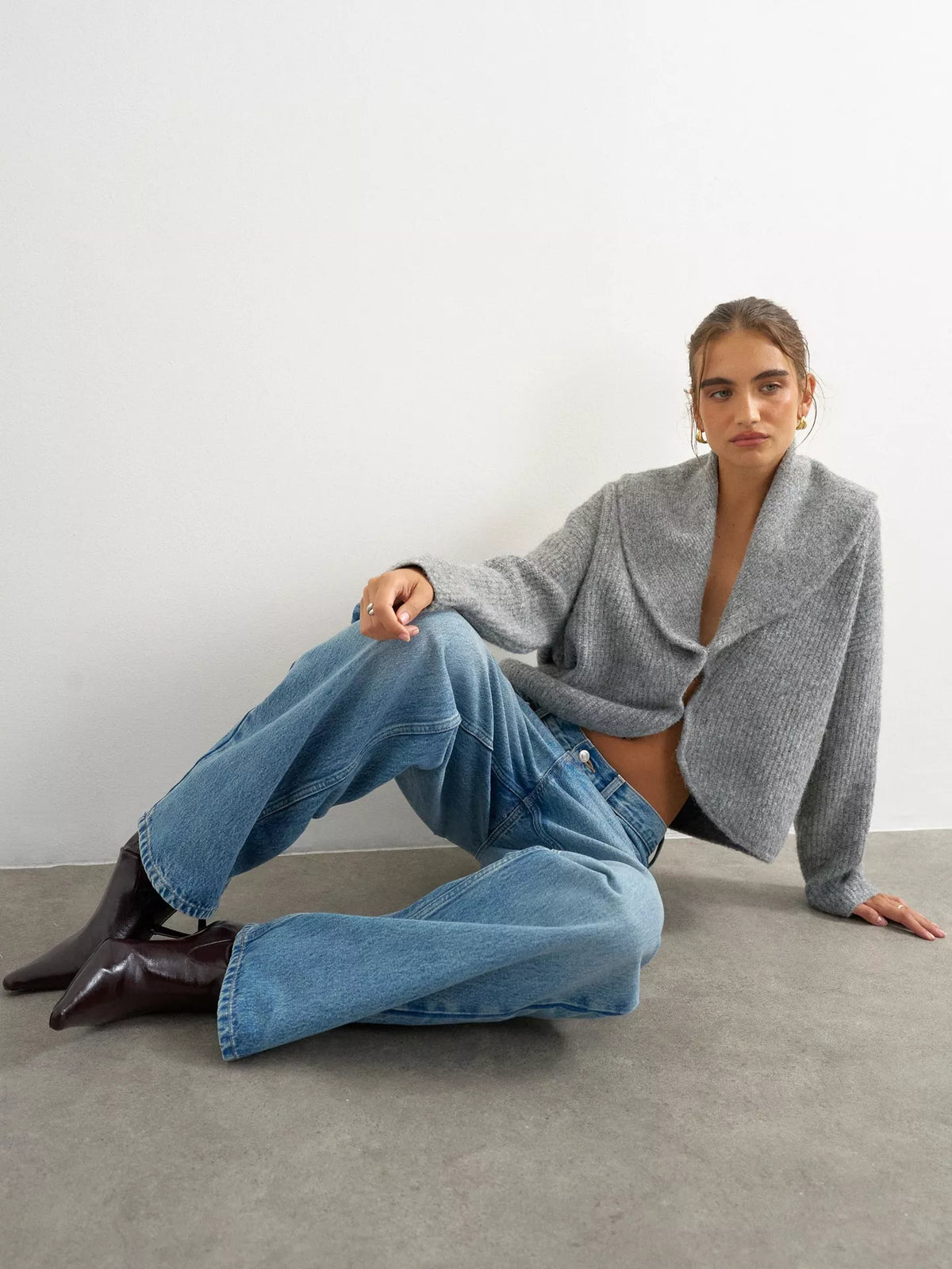 Topshop Rib Knit Shawl Neck Cardigan