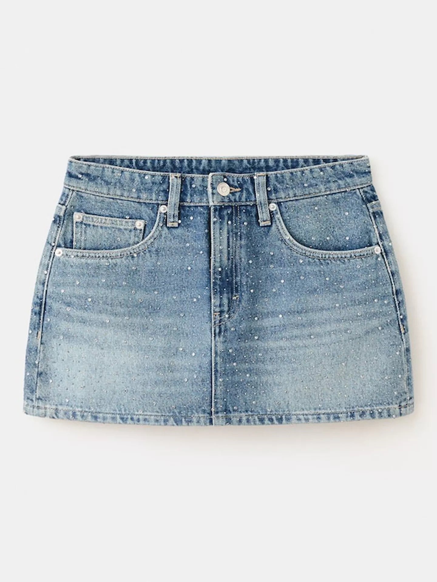 Mango Rhinestone Embellished Denim Mini Skirt