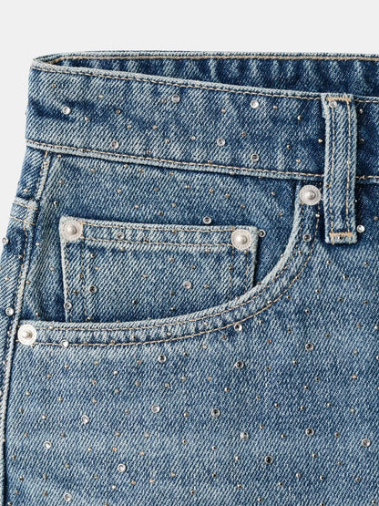 Mango Rhinestone Embellished Denim Mini Skirt
