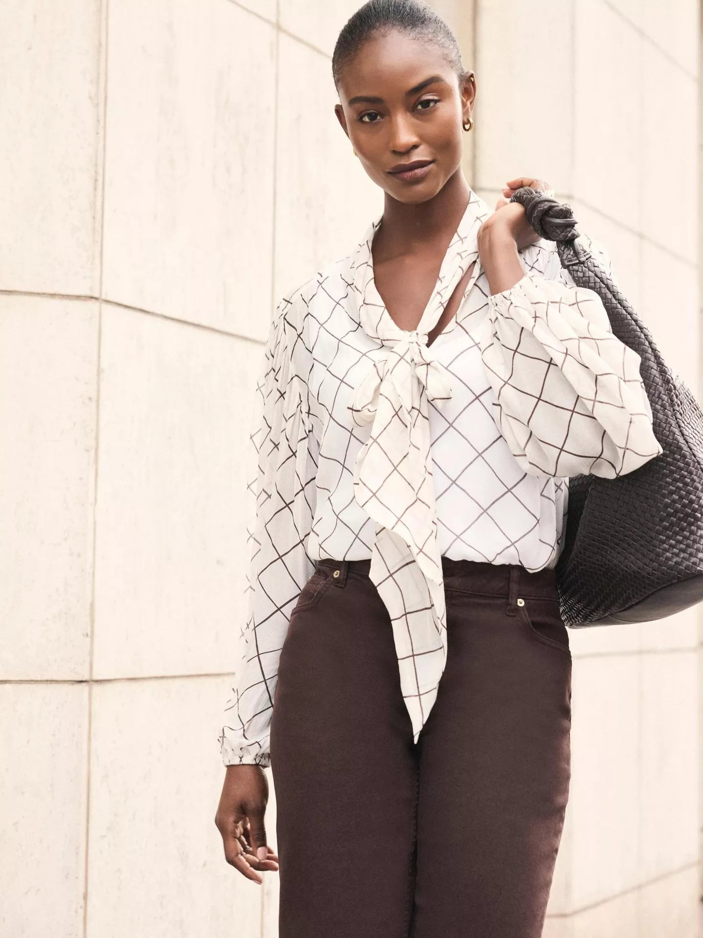 Mint Velvet Check Pussy Bow Blouse