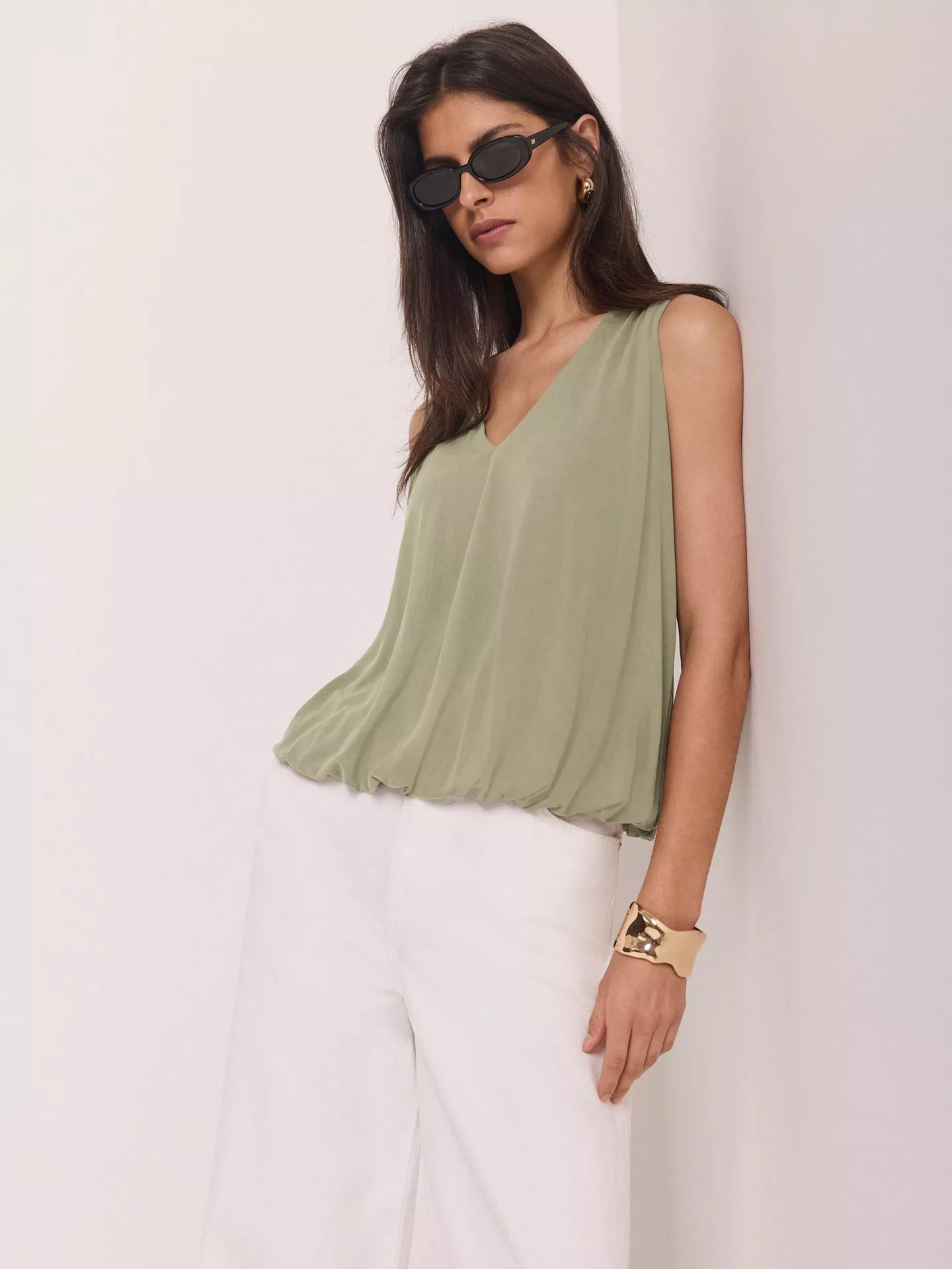 Mint Velvet V-Neck Green Khaki